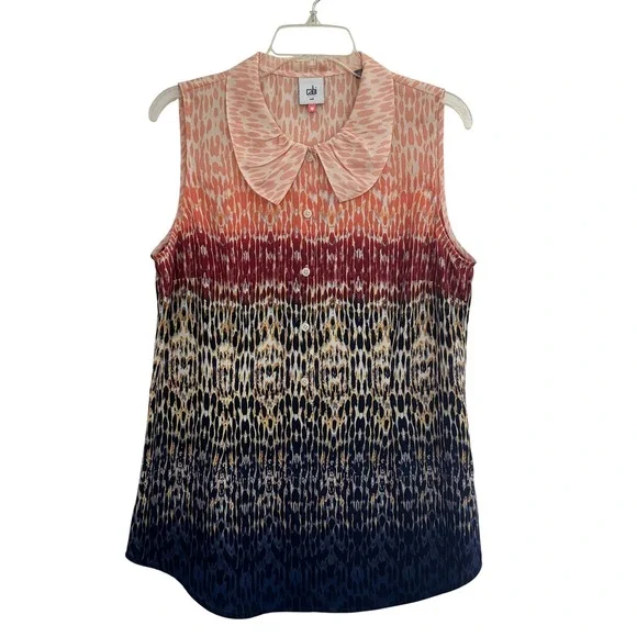 Cabi Sleeveless‎ Collared Top Womens Medium Cheetah Print Ombre Button Up - B6 - Picture 2 of 9